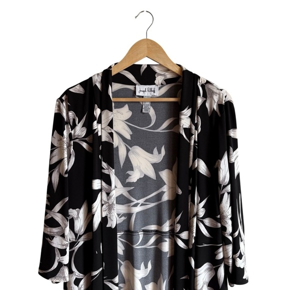 Joseph Ribkoff Black and White Floral LDS Cover Up Size 10 Kimono Cardigan - Picture 7 of 10